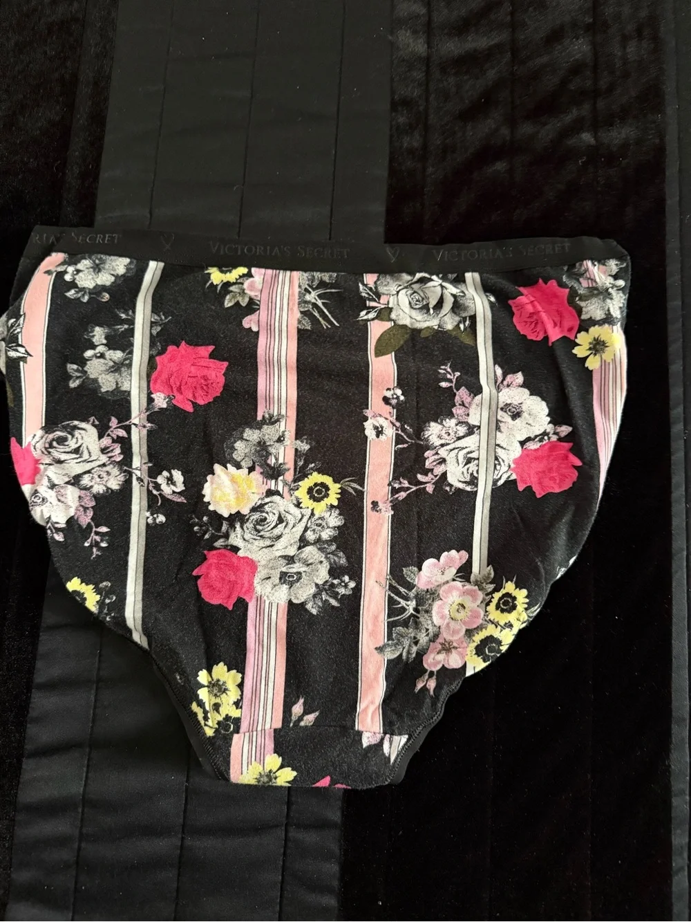 Victoria's Secret Black Floral Stripe Briefs
